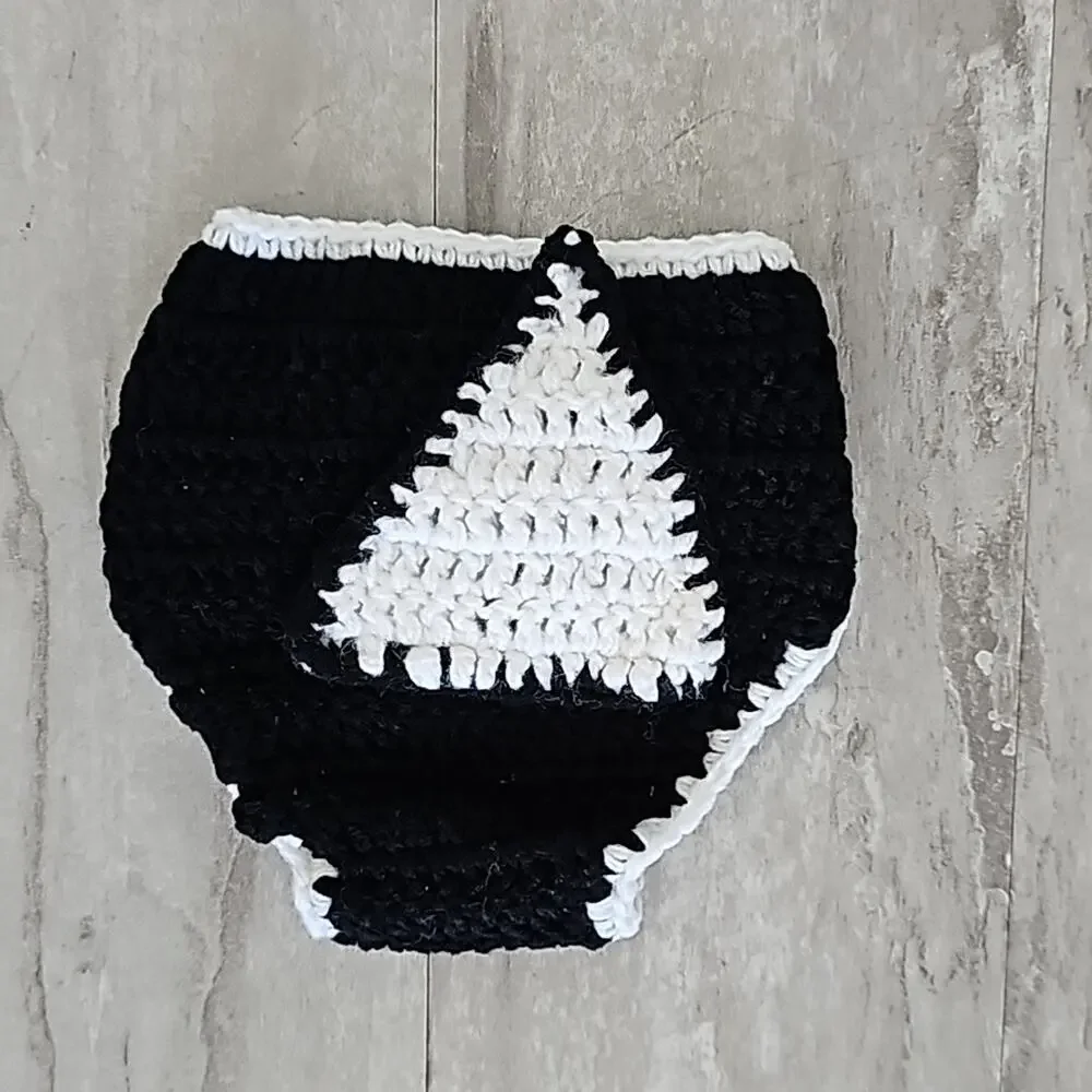 Penguin Photo Shoot or Halloween Outfit for Baby Black Red Knit Pants and Hat